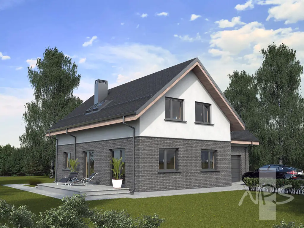 Mājas projekts ar mansardu 210 m²: 4 Guļamistabas, Darba istaba, 3 Vannasistabas, Garāža