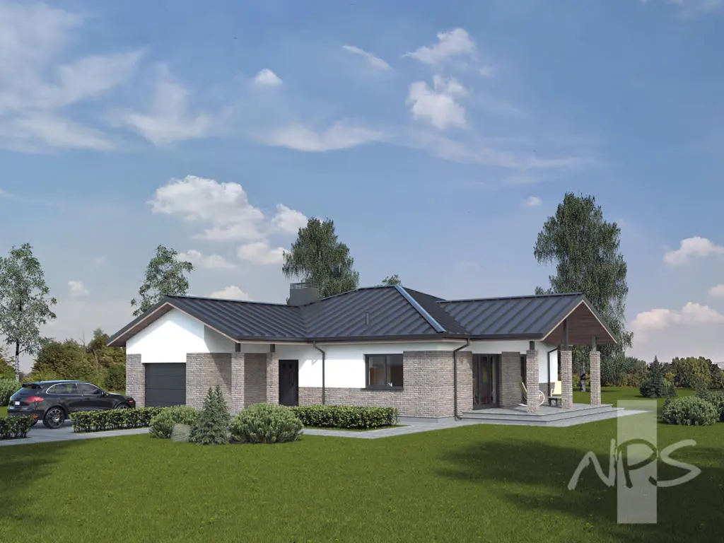 Vienstāva mājas projekts 147 m²: 3 Guļamistabas, 2 Vannasistabas, Atvērta virtuve, Garāža