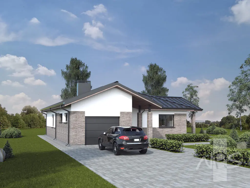 Vienstāva mājas projekts 147 m²: 3 Guļamistabas, 2 Vannasistabas, Atvērta virtuve, Garāža