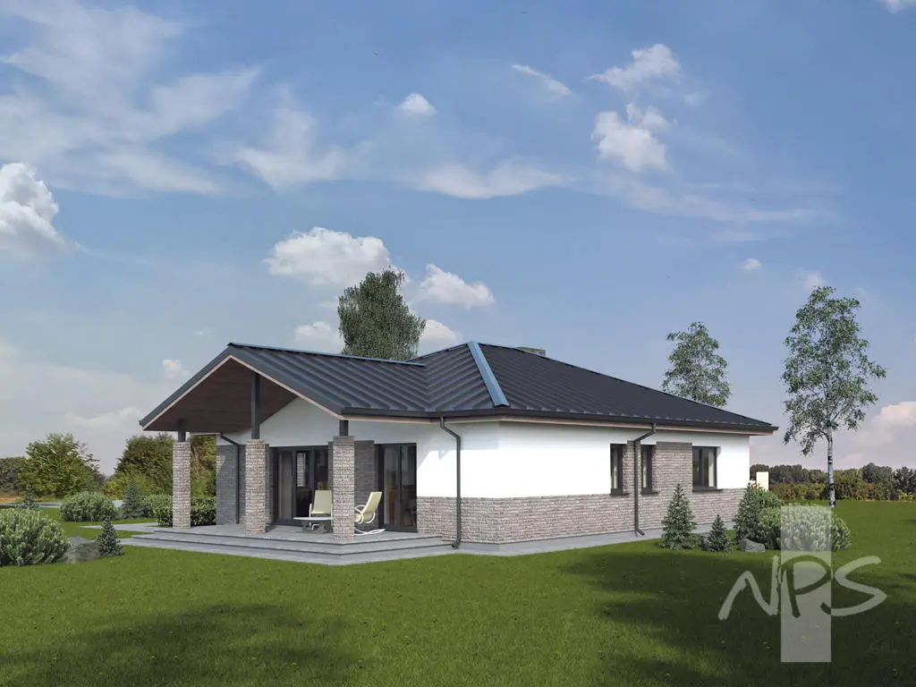 Vienstāva mājas projekts 147 m²: 3 Guļamistabas, 2 Vannasistabas, Atvērta virtuve, Garāža