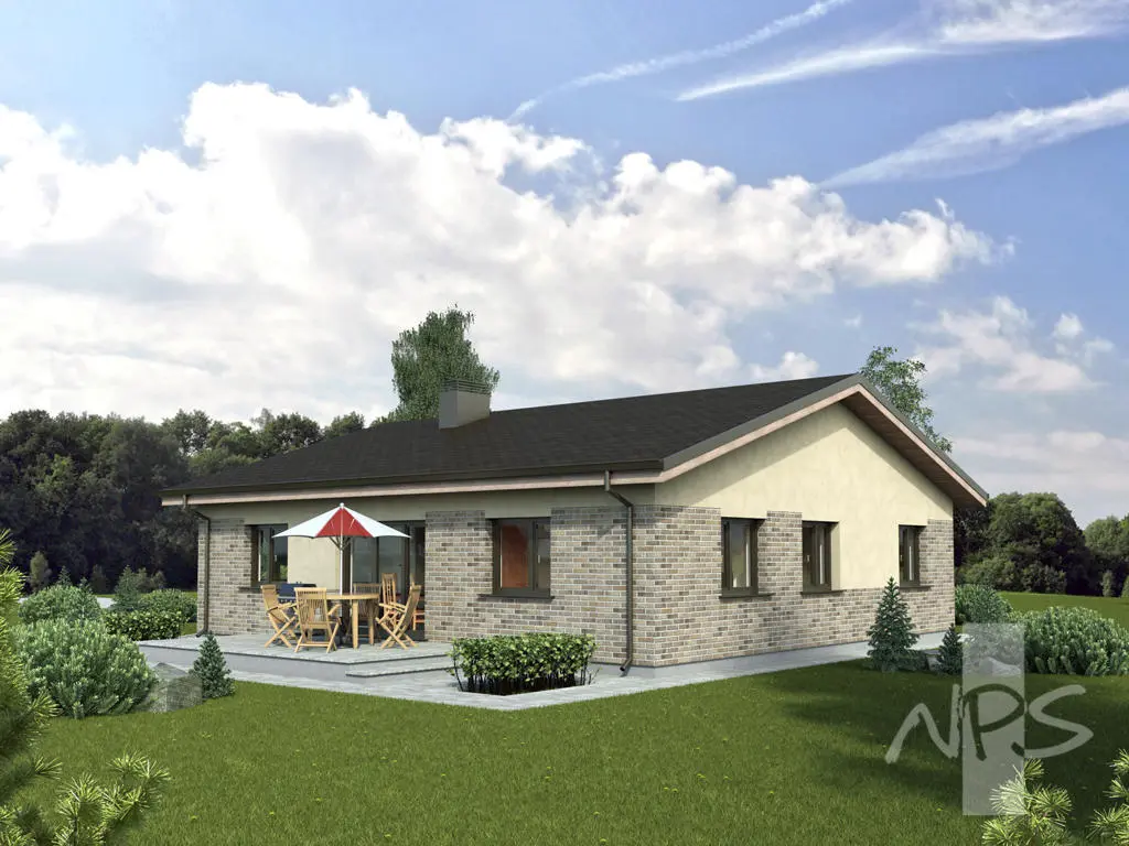 Vienstāva mājas projekts 140 m²: 3 Guļamistabas, 1 Vannasistabas, Atvērta virtuve, Garāža
