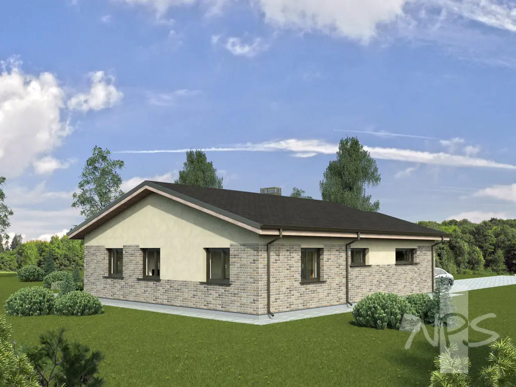 Vienstāva mājas projekts 140 m²: 3 Guļamistabas, 1 Vannasistabas, Atvērta virtuve, Garāža