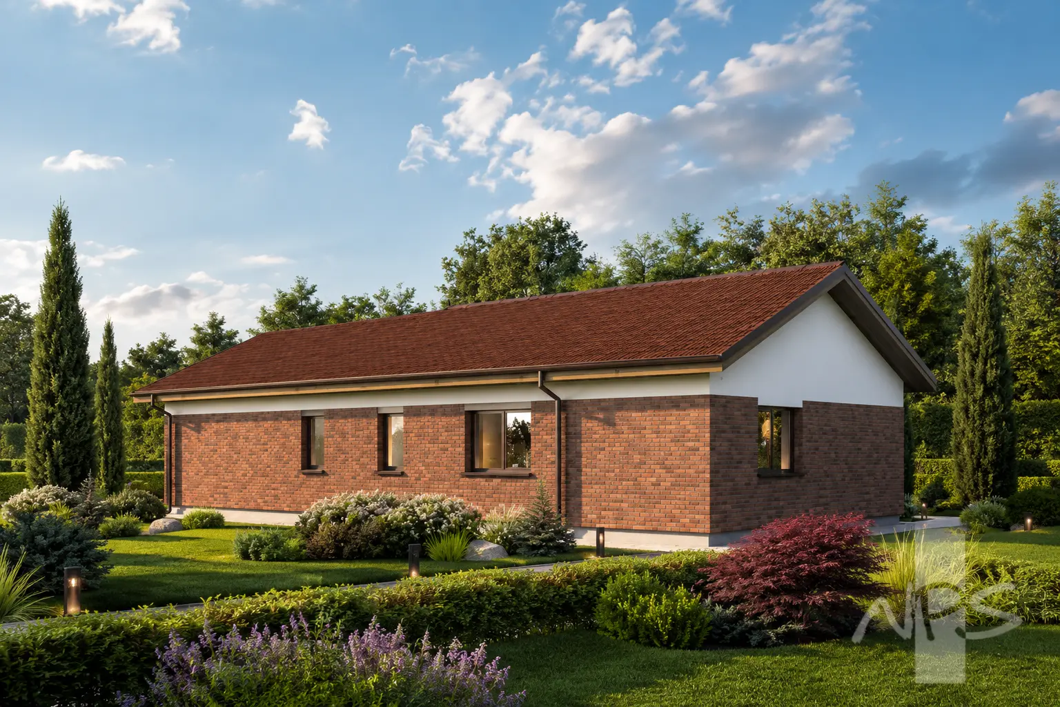 Vienstāva mājas projekts 118 m²: 3 Guļamistabas, 1 Vannasistabas, Atvērta virtuve, Garāža