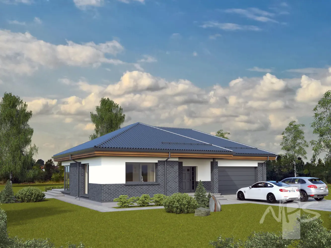 Vienstāva mājas projekts 189 m²: 3 Guļamistabas, 2 Vannasistabas, Atvērta virtuve, Garāža