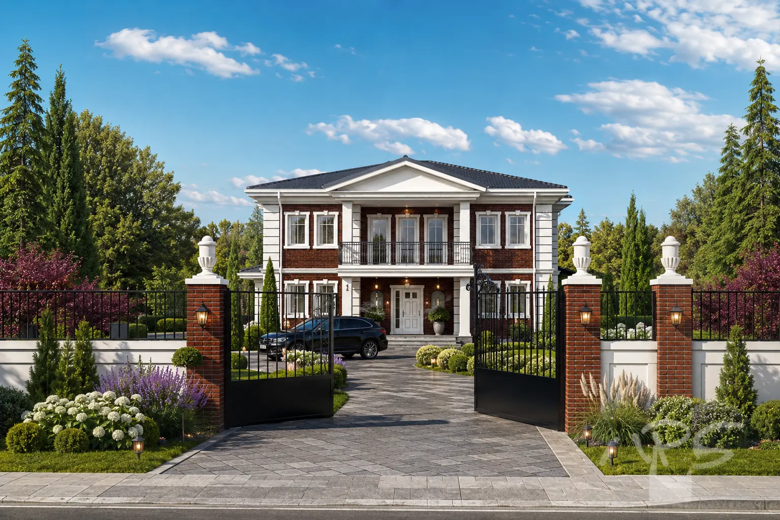Divstāvu mājas projekts 233 m²: 3 Guļamistabas, Darba istaba, 3 Vannasistabas, Atvērta virtuve, Garāža