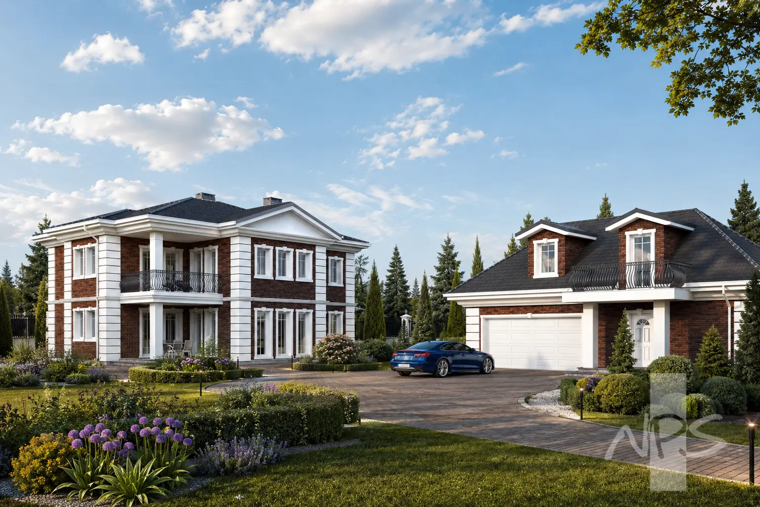 Divstāvu mājas projekts 233 m²: 3 Guļamistabas, Darba istaba, 3 Vannasistabas, Atvērta virtuve, Garāža