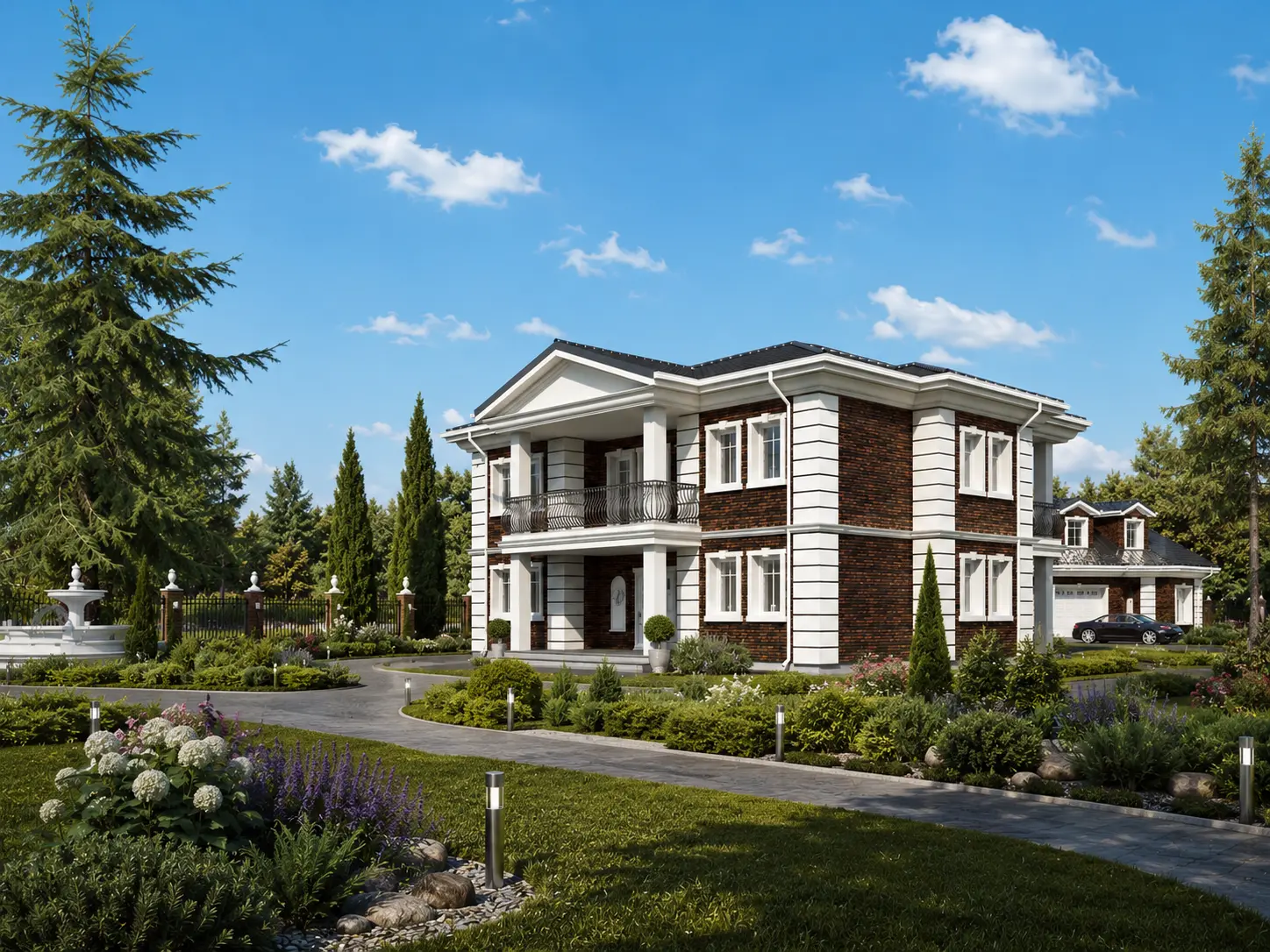 Divstāvu mājas projekts 233 m²: 3 Guļamistabas, Darba istaba, 3 Vannasistabas, Atvērta virtuve, Garāža