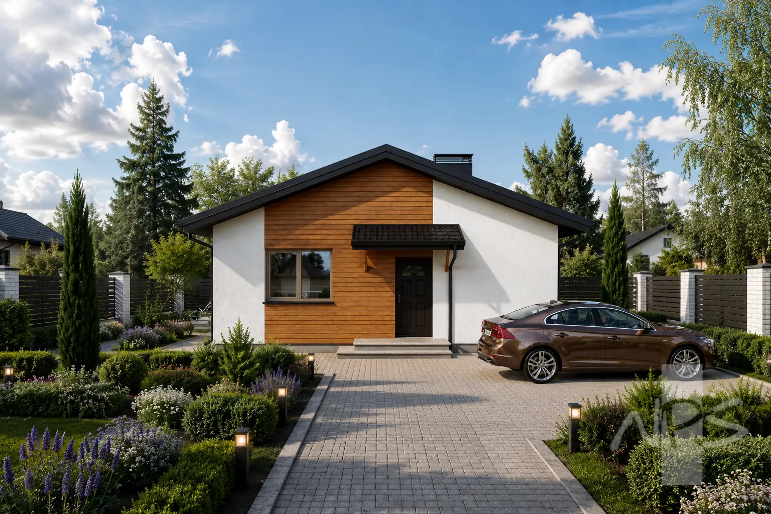 Vienstāva mājas projekts 79 m²: 2 Guļamistabas, 1 Vannasistabas, Atvērta virtuve, bez Garāžas