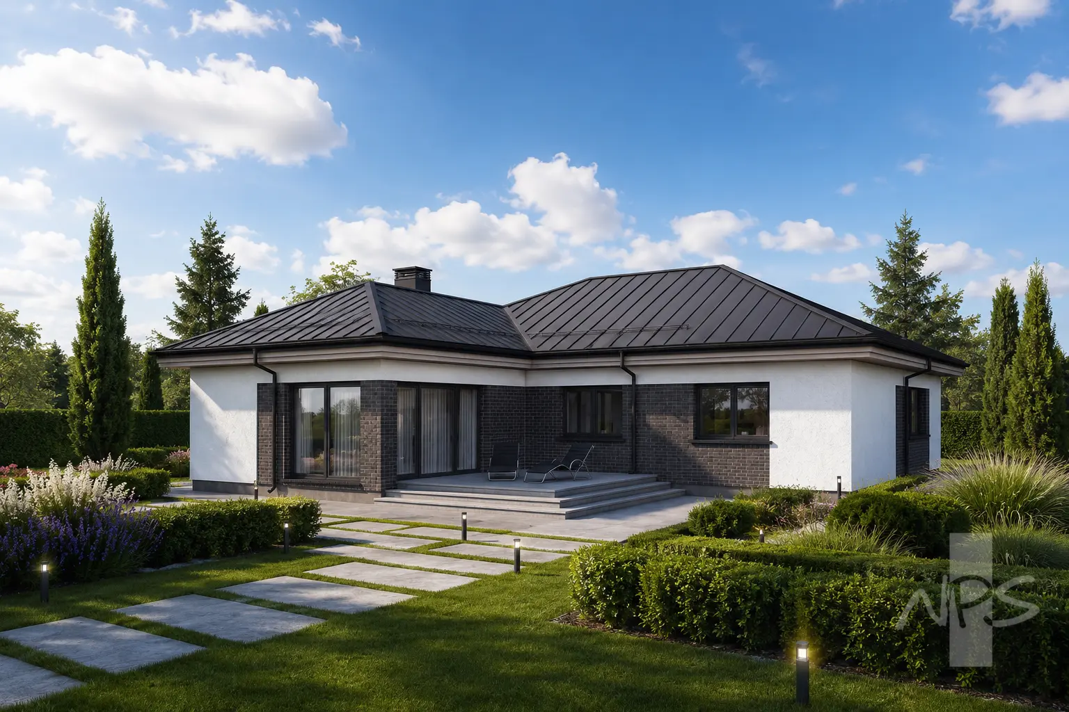 Vienstāva mājas projekts 159 m²: 3 Guļamistabas, 2 Vannasistabas, Garāža