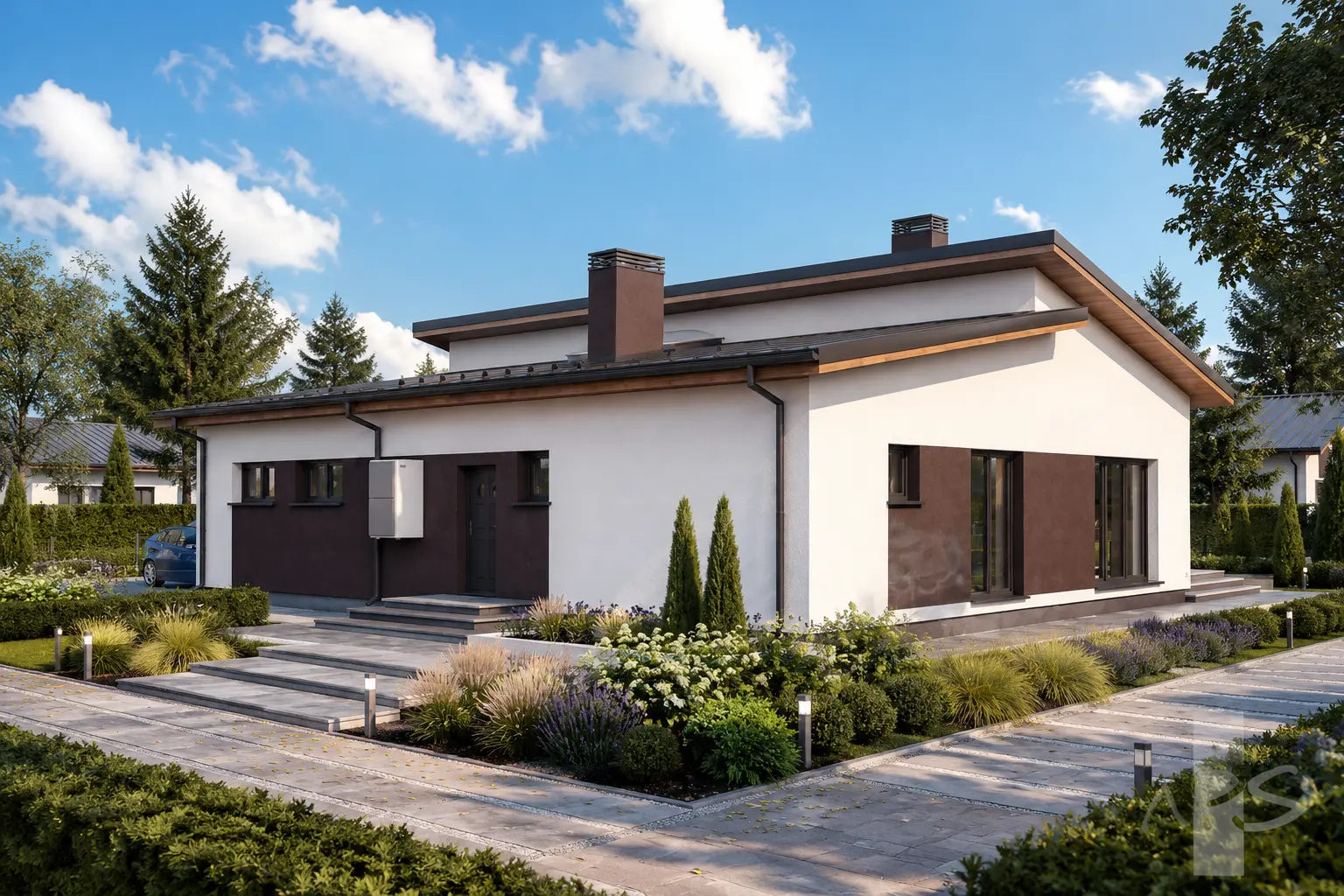 Vienstāva mājas projekts 154 m²: 3 Guļamistabas, 2 Vannasistabas, Garāža