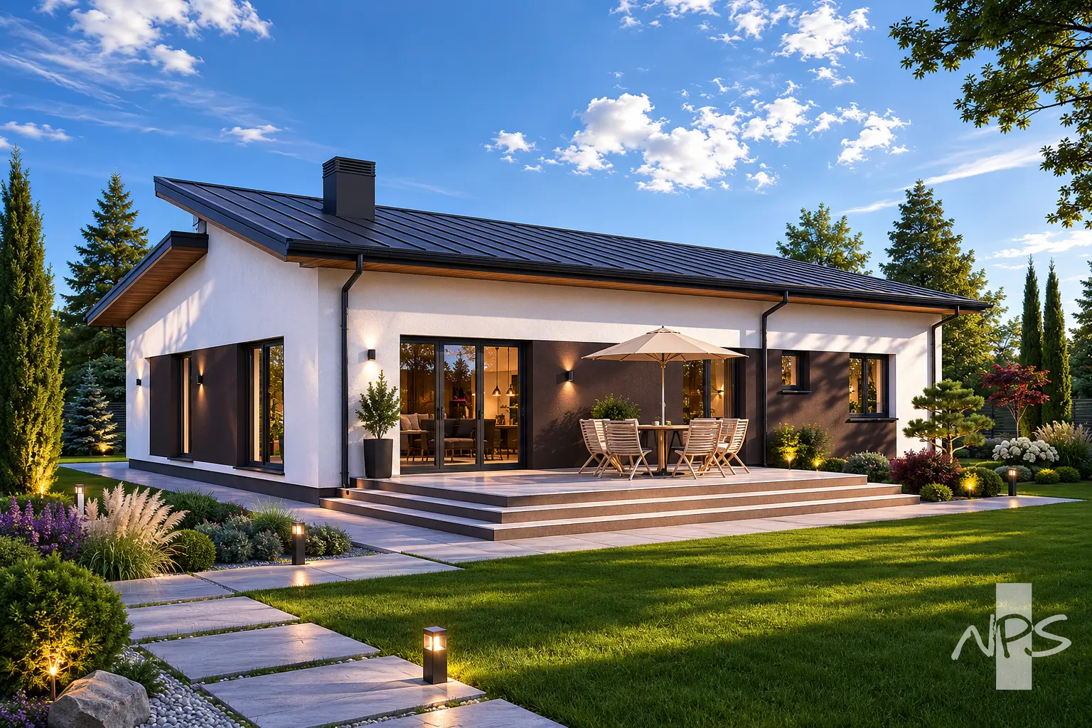 Vienstāva mājas projekts 154 m²: 3 Guļamistabas, 2 Vannasistabas, Garāža