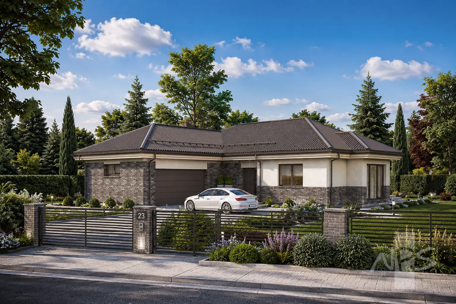 Vienstāva mājas projekts 171 m²: 3 Guļamistabas, 1 Vannasistabas, Atvērta virtuve, Garāža