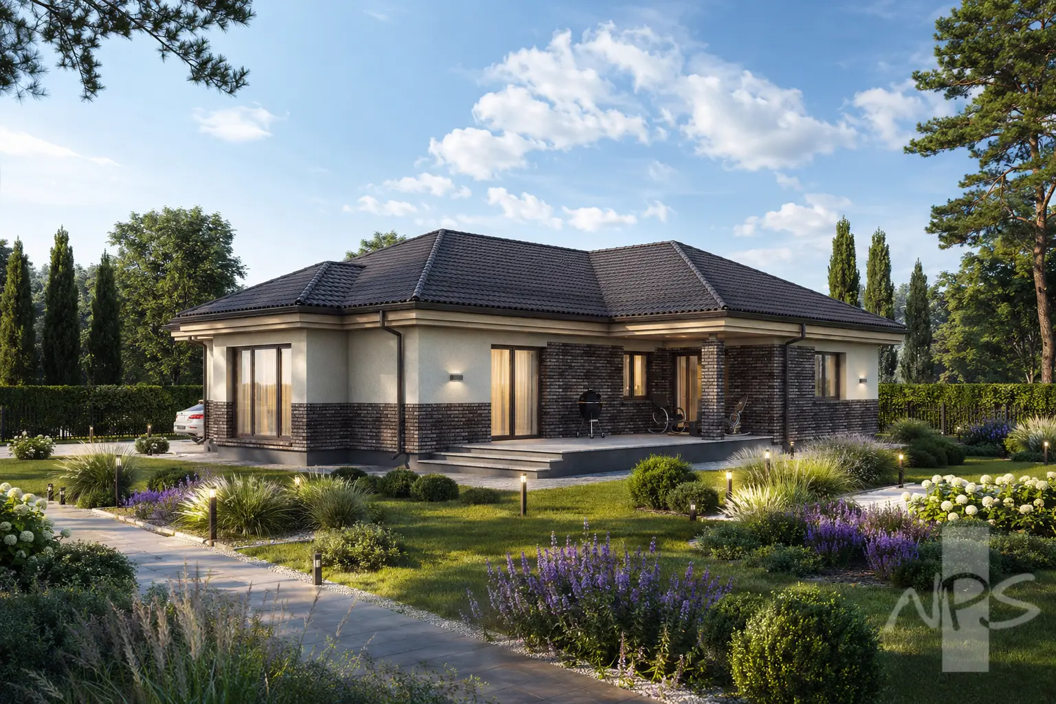 Vienstāva mājas projekts 171 m²: 3 Guļamistabas, 1 Vannasistabas, Atvērta virtuve, Garāža