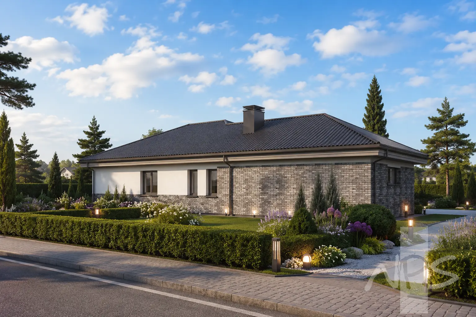 Vienstāva mājas projekts 171 m²: 3 Guļamistabas, 1 Vannasistabas, Atvērta virtuve, Garāža
