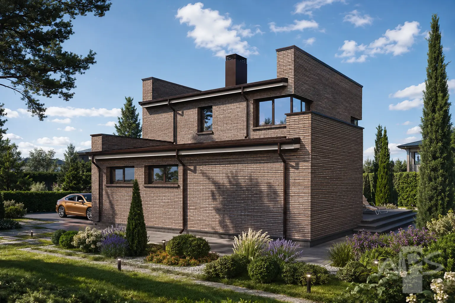 Divstāvu mājas projekts 182 m²: 3 Guļamistabas, 2 Vannasistabas, Atvērta virtuve, Garāža