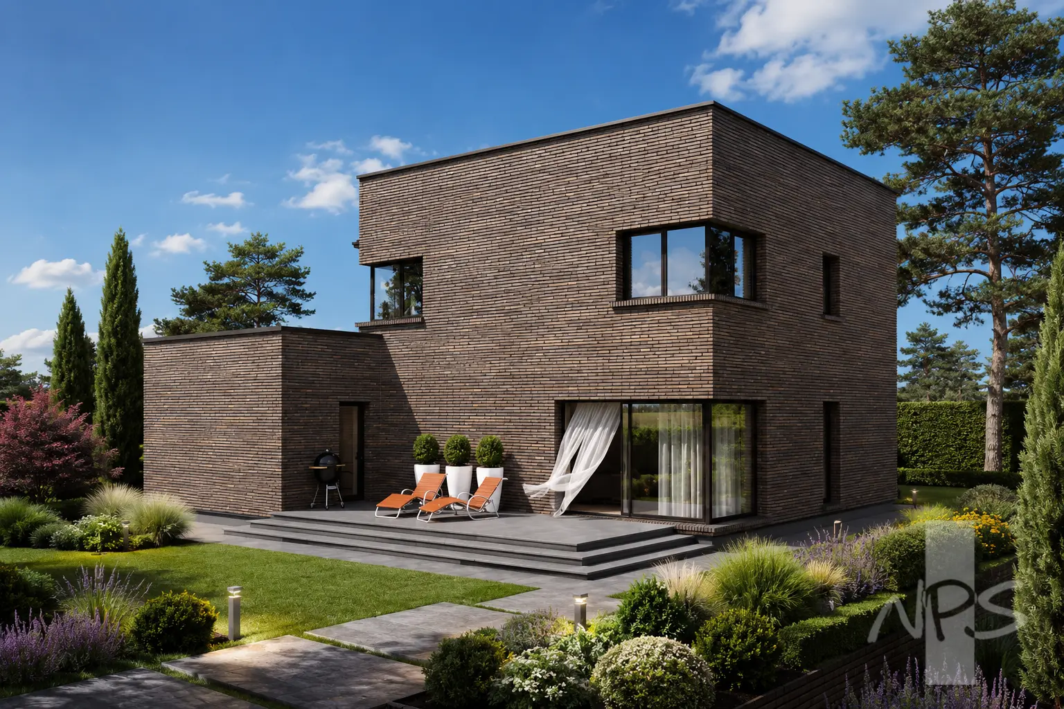 Divstāvu mājas projekts 182 m²: 3 Guļamistabas, 2 Vannasistabas, Atvērta virtuve, Garāža