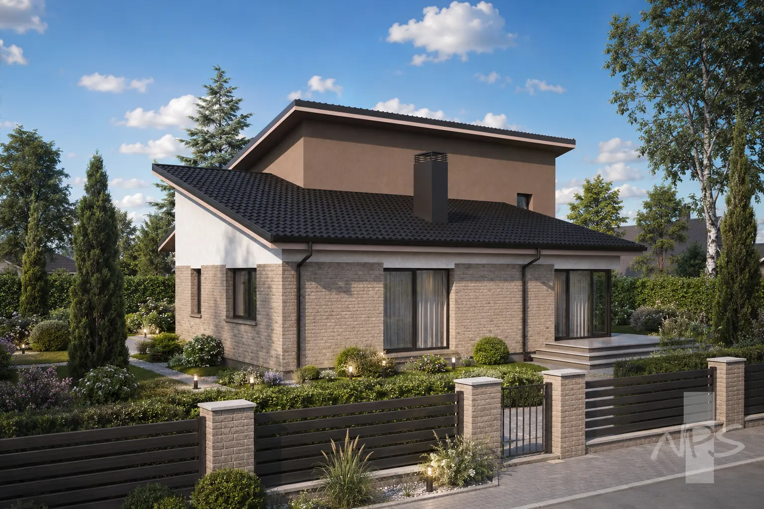 Vienstāva mājas projekts 190 m²: 4 Guļamistabas, Darba istaba, 3 Vannasistabas, bez Garāžas