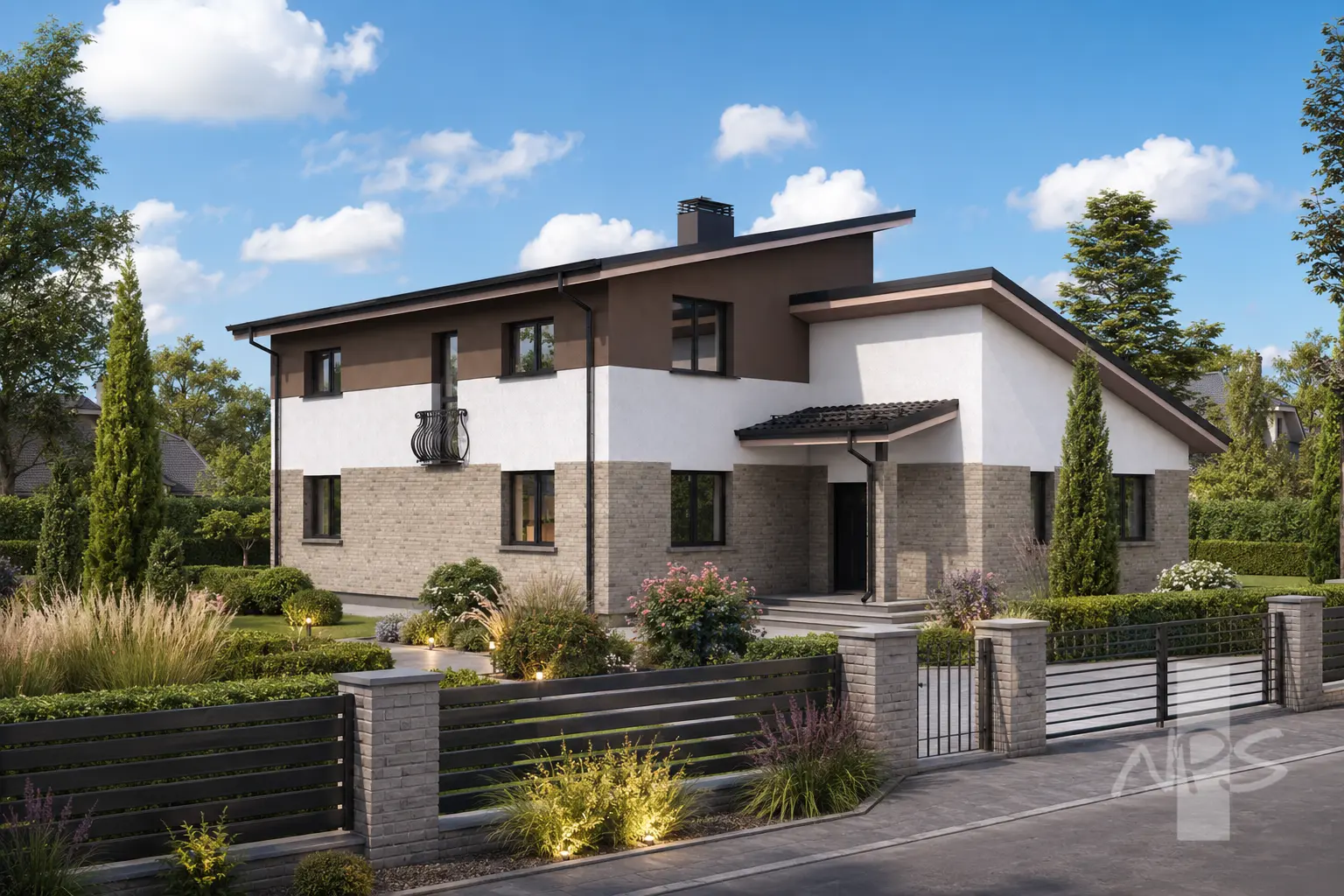 Vienstāva mājas projekts 190 m²: 4 Guļamistabas, Darba istaba, 3 Vannasistabas, bez Garāžas