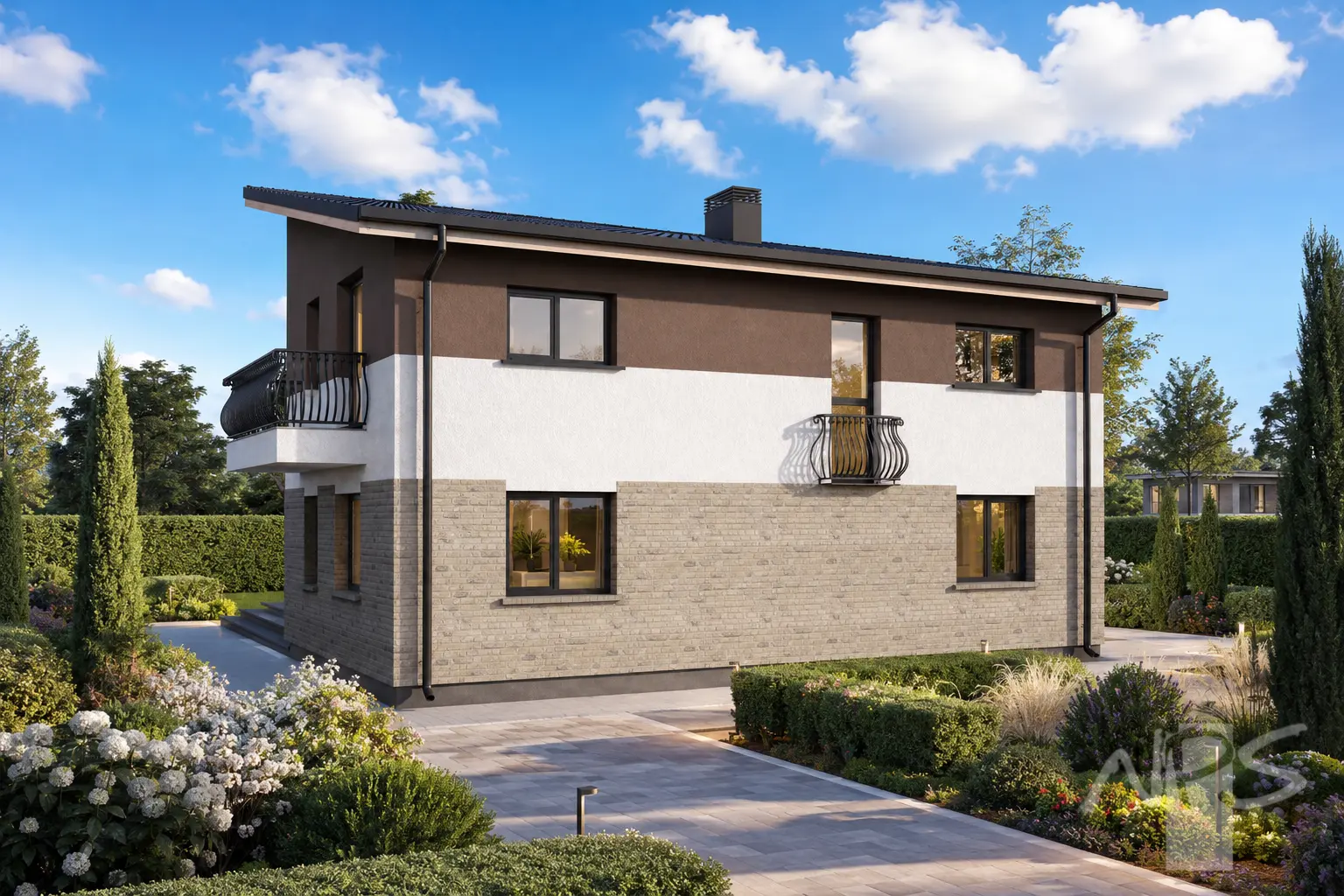 Vienstāva mājas projekts 190 m²: 4 Guļamistabas, Darba istaba, 3 Vannasistabas, bez Garāžas