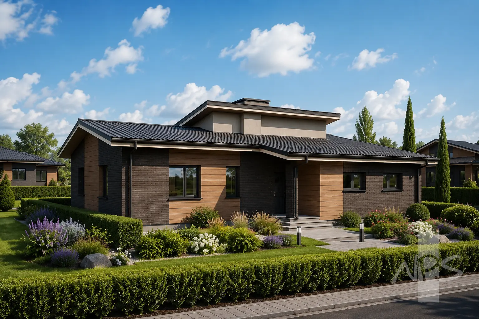 Vienstāva mājas projekts 161 m²: 3 Guļamistabas, 1 Vannasistabas, Atvērta virtuve, Garāža