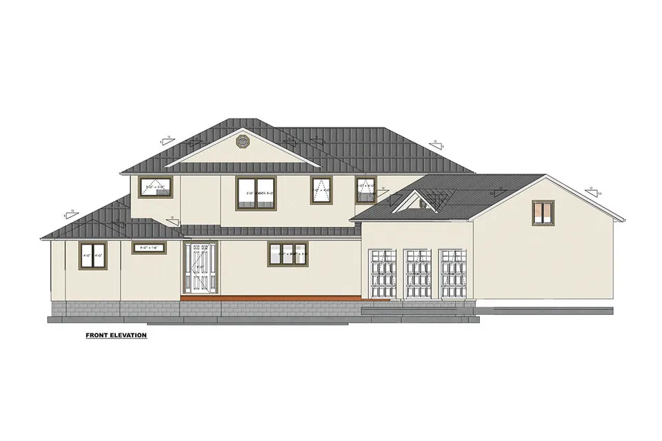 Divstāvu mājas projekts 475 m²: 6 Guļamistabas, 5 Vannasistabas, Atvērta virtuve, Garāža