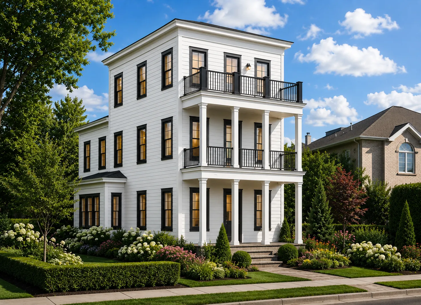 Trīsstāvu mājas projekts 414 m²: 5 Guļamistabas, 6 Vannasistabas, Atvērta virtuve, bez Garāžas