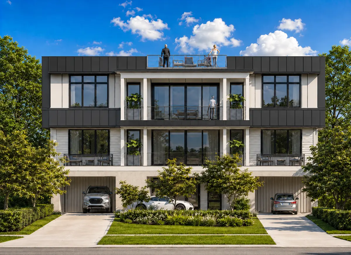 Trīsstāvu mājas projekts 319 m²: 4 Guļamistabas, Darba istaba, 5 Vannasistabas, Atvērta virtuve, Garāža