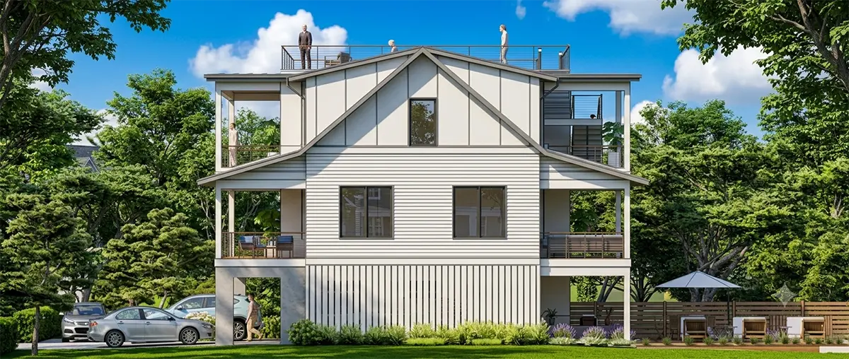 Trīsstāvu mājas projekts 319 m²: 4 Guļamistabas, Darba istaba, 5 Vannasistabas, Atvērta virtuve, Garāža