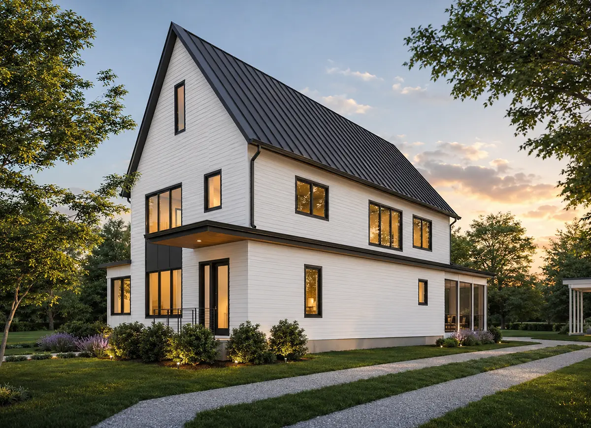Divstāvu mājas projekts 299 m²: 4 Guļamistabas, Darba istaba, 4 Vannasistabas, Atvērta virtuve, bez Garāžas
