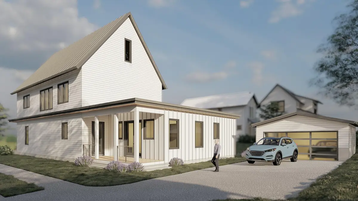 Divstāvu mājas projekts 299 m²: 4 Guļamistabas, Darba istaba, 4 Vannasistabas, Atvērta virtuve, bez Garāžas