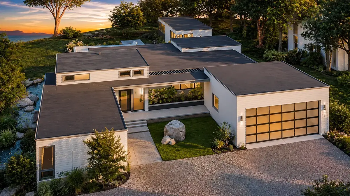 Vienstāva mājas projekts 347 m²: 4 Guļamistabas, Darba istaba, 6 Vannasistabas, Atvērta virtuve, Garāža