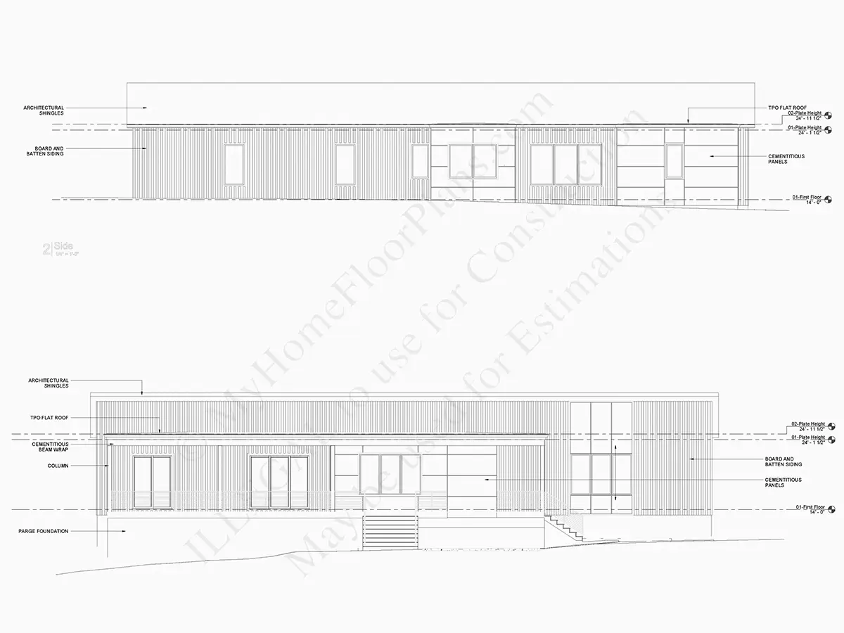 Vienstāva mājas projekts 196 m²: 4 Guļamistabas, Darba istaba, 4 Vannasistabas, Atvērta virtuve, bez Garāžas
