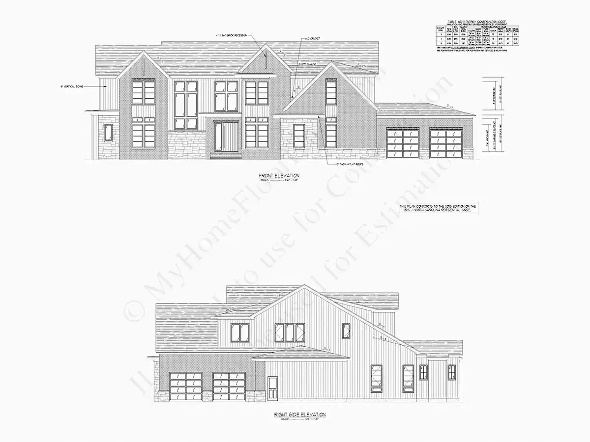 Divstāvu mājas projekts 582 m²: 4 Guļamistabas, Darba istaba, 6 Vannasistabas, Atvērta virtuve, Garāža