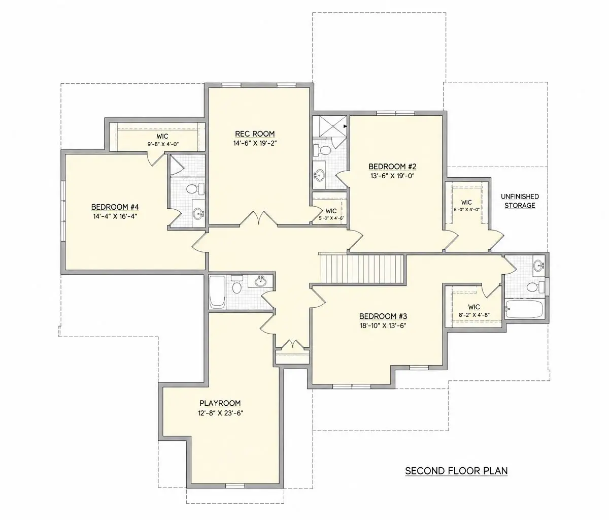 2. stāvs 1 – Mājas projekts ar mansardu 413 m²: 4 Guļamistabas, Darba istaba, 4 Vannasistabas, Atvērta virtuve, Garāža — 46929R