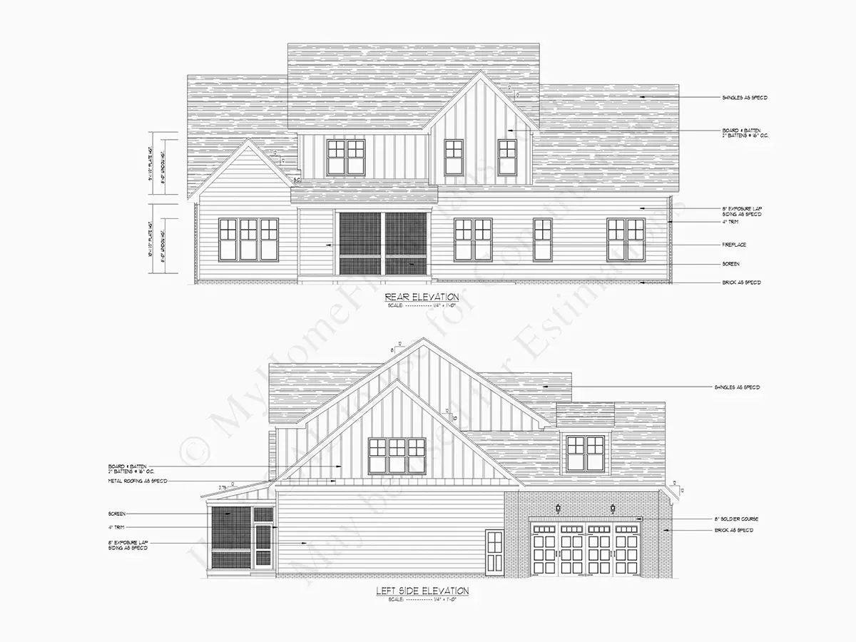 Fasādes 2 – Mājas projekts ar mansardu 413 m²: 4 Guļamistabas, Darba istaba, 4 Vannasistabas, Atvērta virtuve, Garāža — 46929R
