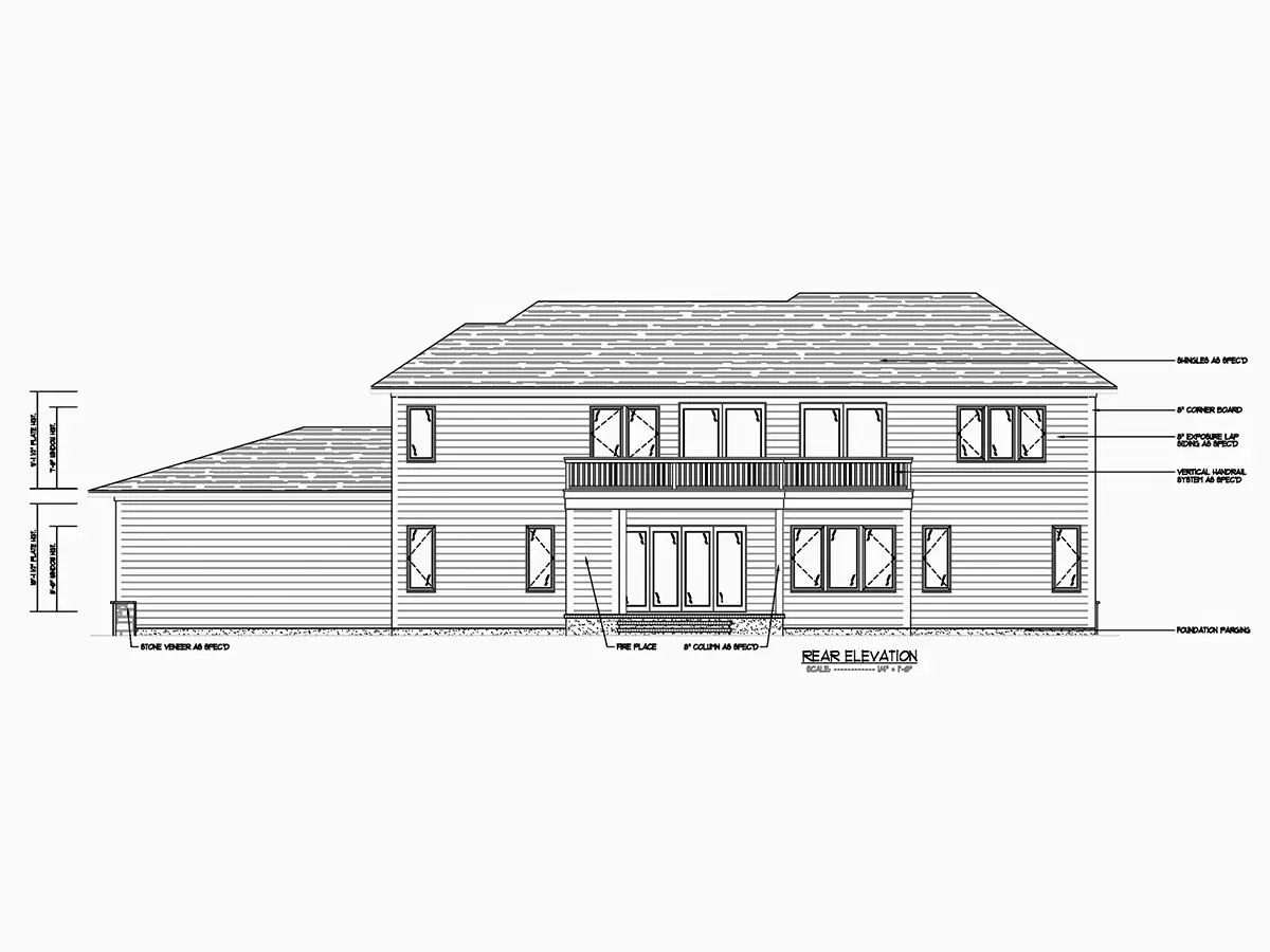 Divstāvu mājas projekts 483 m²: 5 Guļamistabas, Darba istaba, 5 Vannasistabas, Atvērta virtuve, Garāža