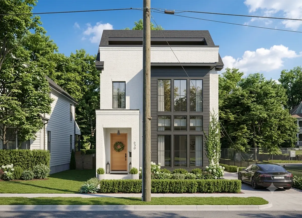 Trīsstāvu mājas projekts 238 m²: 4 Guļamistabas, 3 Vannasistabas, Atvērta virtuve, bez Garāžas