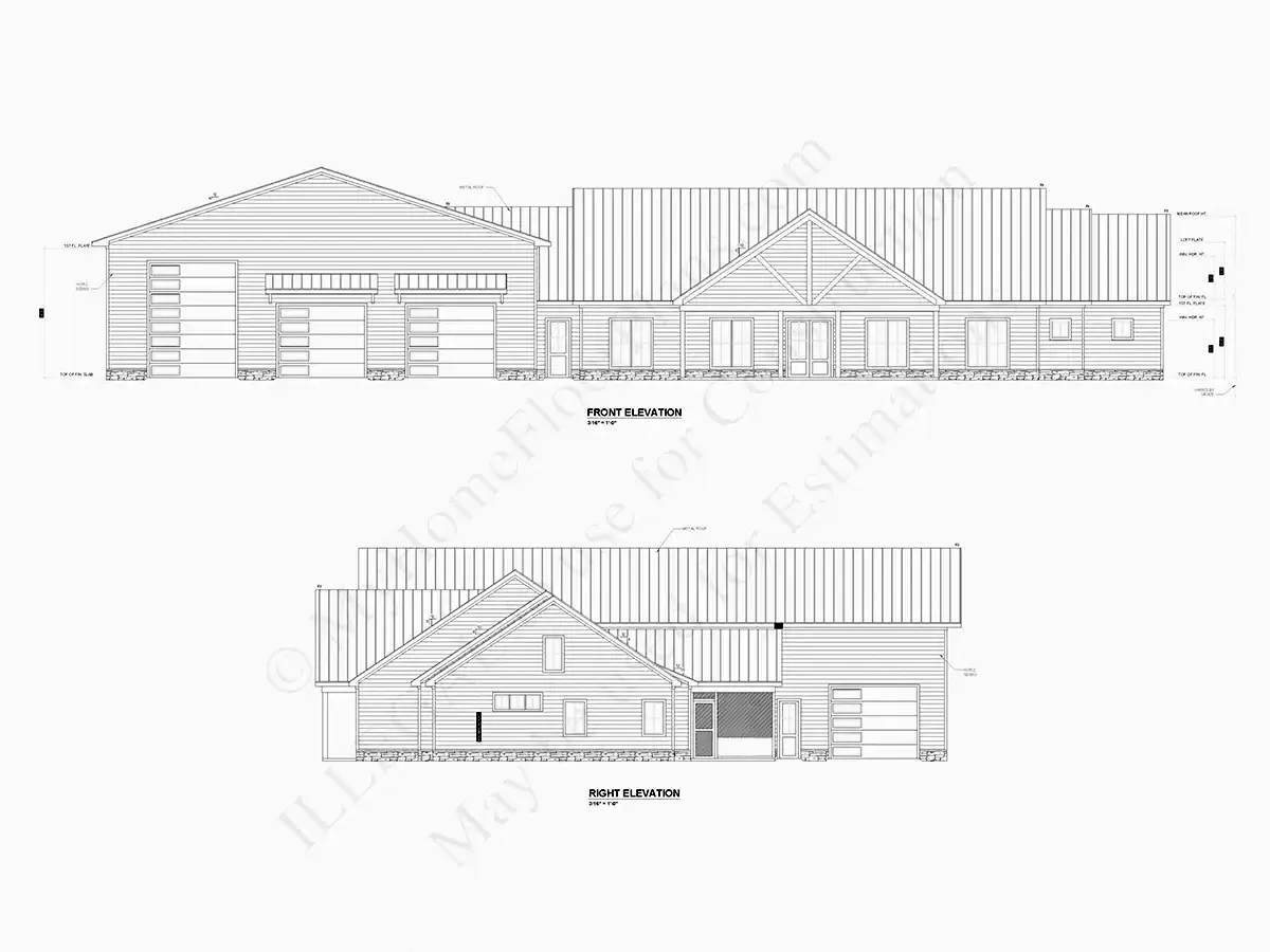 Vienstāva mājas projekts 375 m²: 3 Guļamistabas, Darba istaba, 5 Vannasistabas, Atvērta virtuve, Garāža