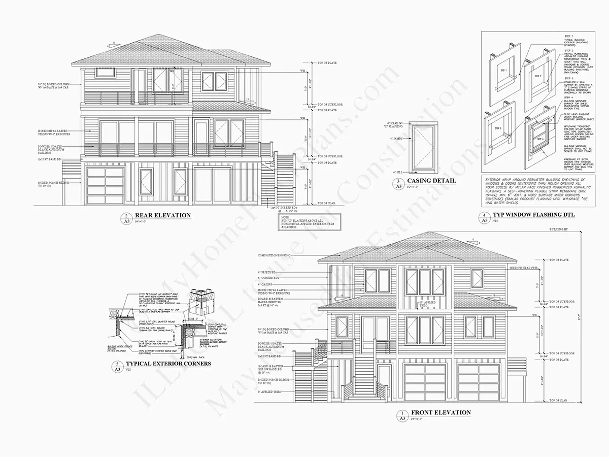 Trīsstāvu mājas projekts 387 m²: 4 Guļamistabas, Darba istaba, 5 Vannasistabas, Atvērta virtuve, Garāža