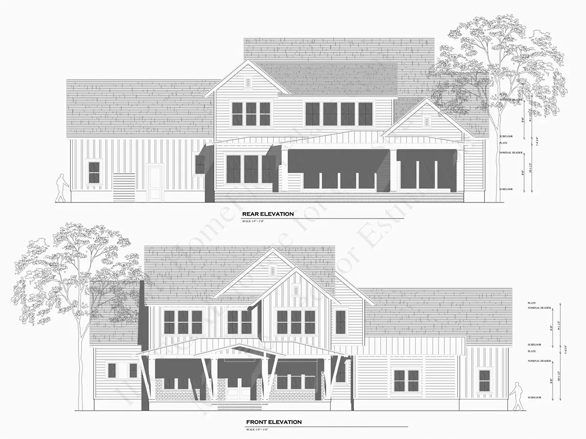 Divstāvu mājas projekts 437 m²: 5 Guļamistabas, Darba istaba, 5 Vannasistabas, Atvērta virtuve, Garāža