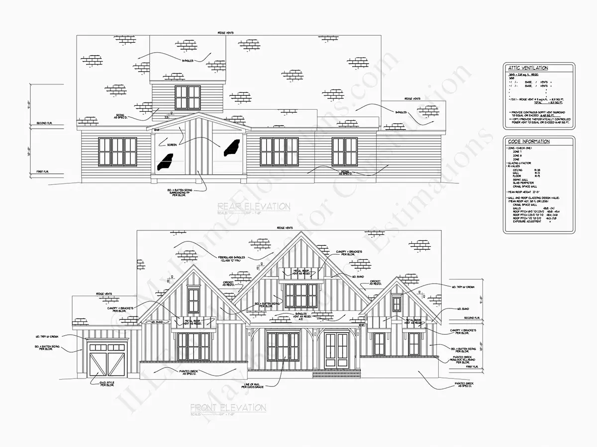 Mājas projekts ar mansardu 386 m²: 4 Guļamistabas, Darba istaba, 5 Vannasistabas, Atvērta virtuve, Garāža