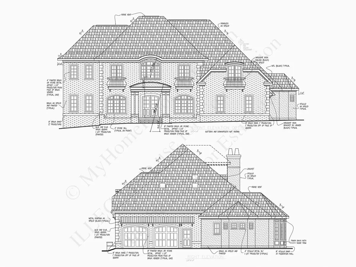 Divstāvu mājas projekts 479 m²: 4 Guļamistabas, Darba istaba, 5 Vannasistabas, Garāža