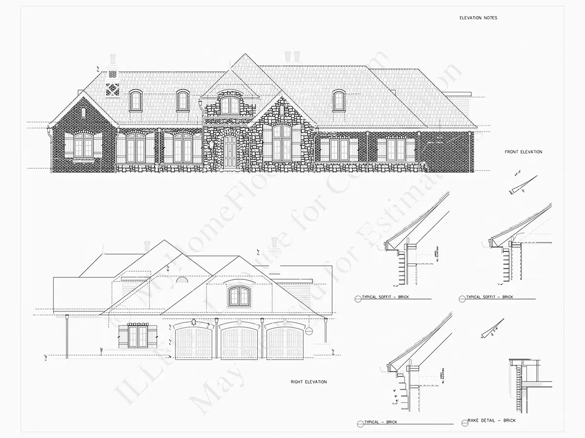 Mājas projekts ar mansardu 633 m²: 4 Guļamistabas, Darba istaba, 6 Vannasistabas, Atvērta virtuve, Garāža
