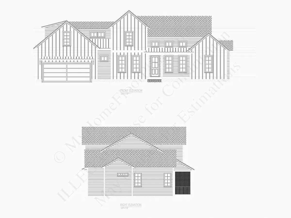 Divstāvu mājas projekts 238 m²: 4 Guļamistabas, Darba istaba, 4 Vannasistabas, Atvērta virtuve, Garāža