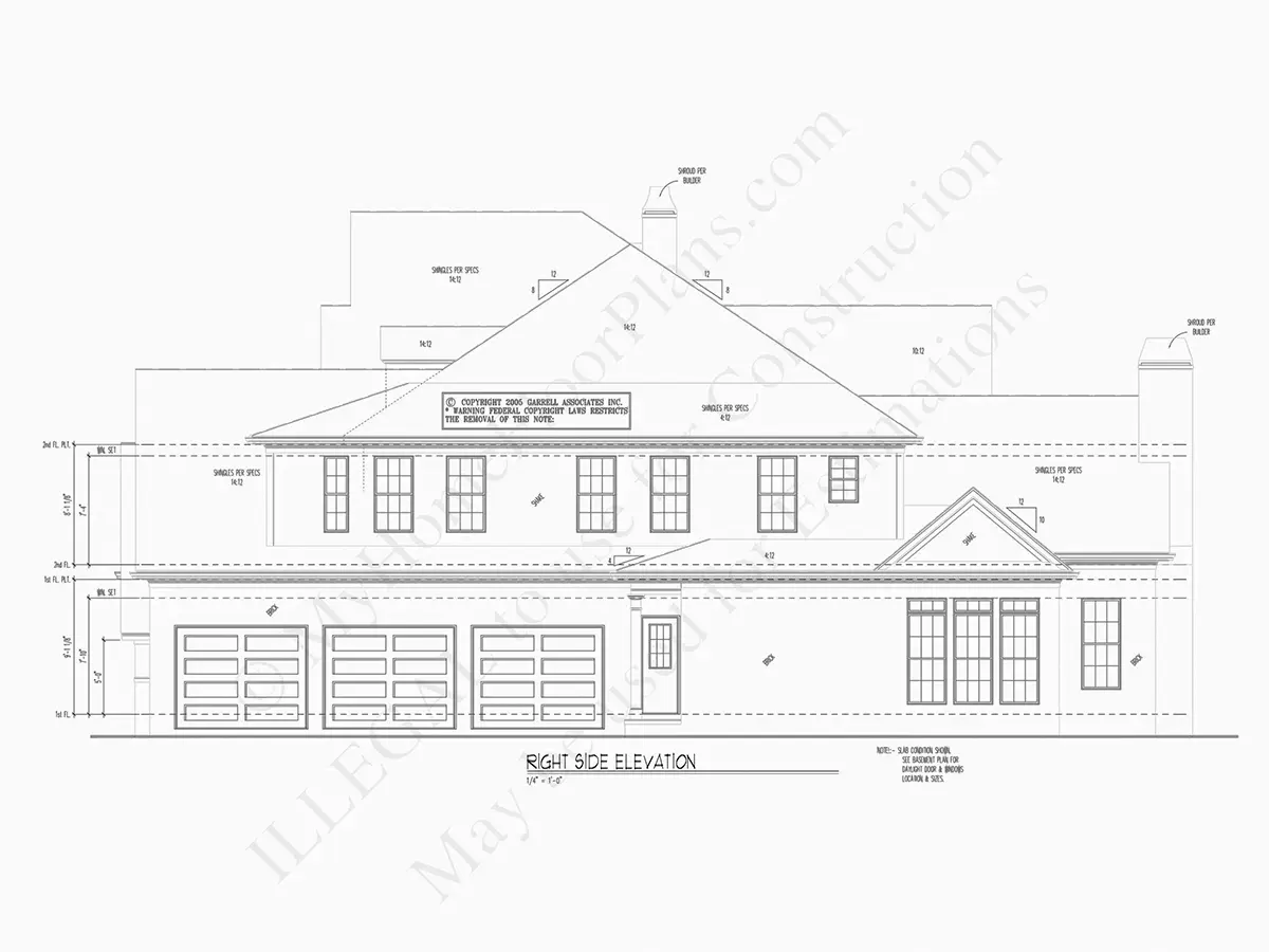Divstāvu mājas projekts 350 m²: 4 Guļamistabas, Darba istaba, 4 Vannasistabas, Garāža