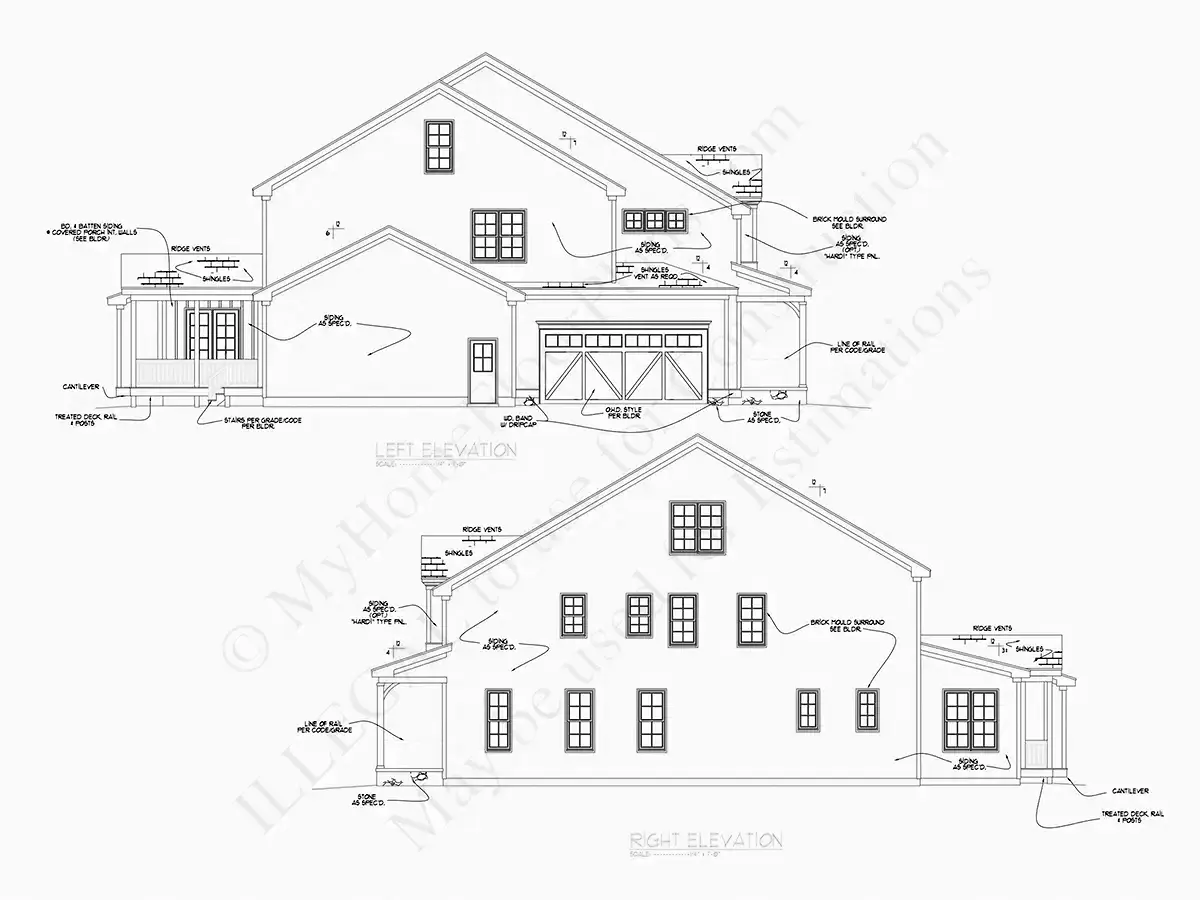 Divstāvu mājas projekts 409 m²: 5 Guļamistabas, Darba istaba, 6 Vannasistabas, Atvērta virtuve, Garāža