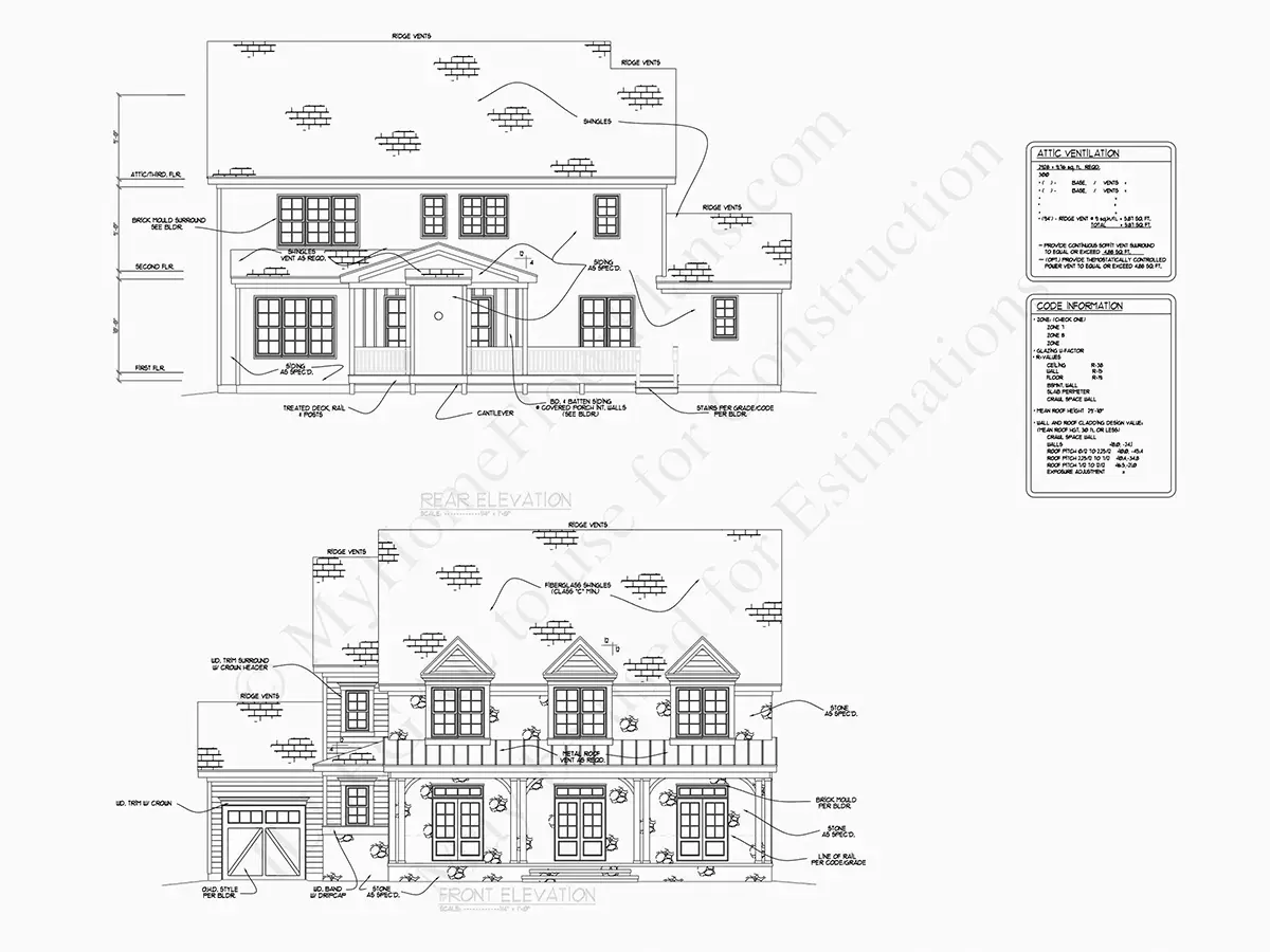 Divstāvu mājas projekts 409 m²: 5 Guļamistabas, Darba istaba, 6 Vannasistabas, Atvērta virtuve, Garāža