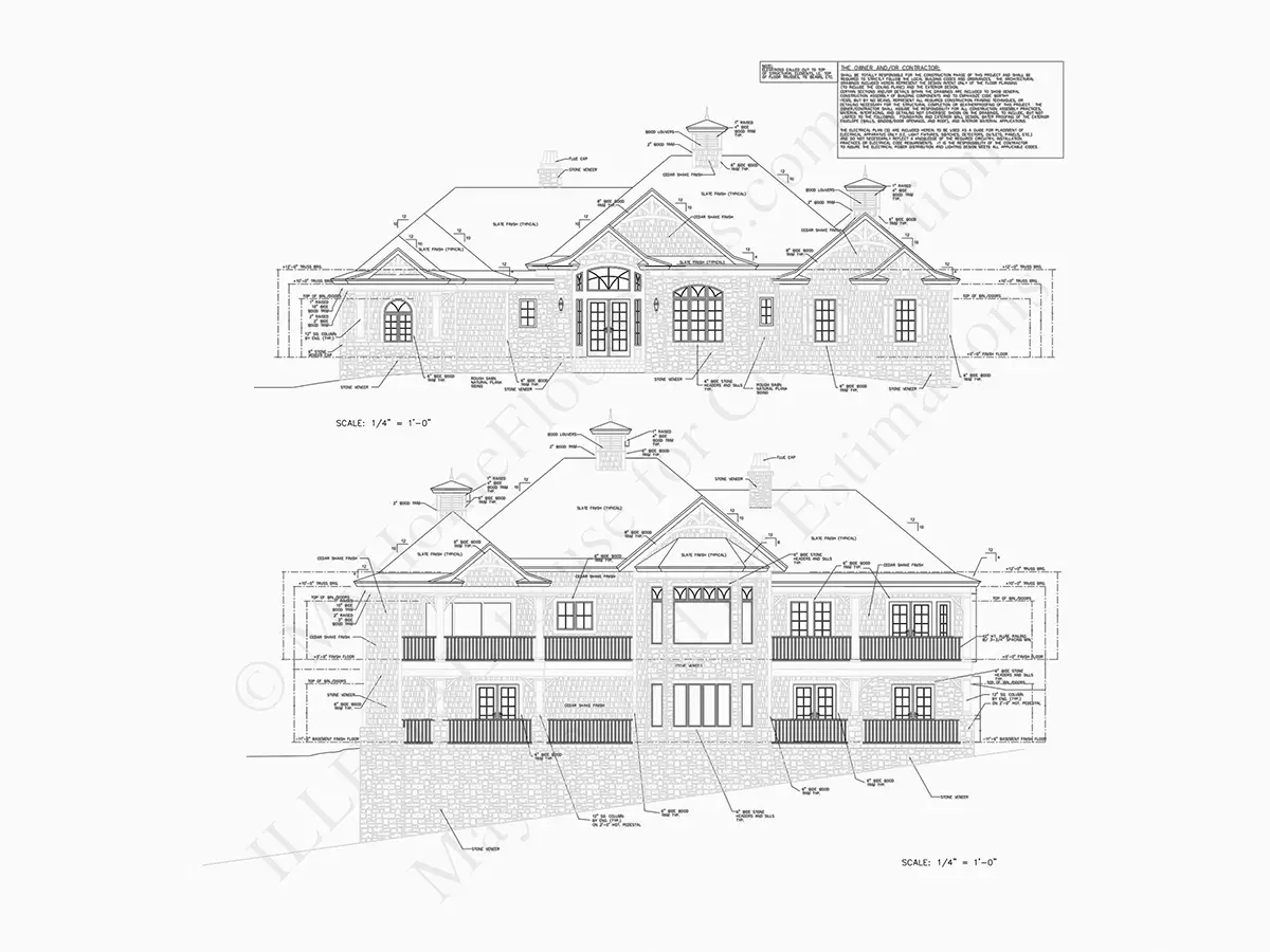 Vienstāva mājas projekts + pagrabu 425 m²: 4 Guļamistabas, Darba istaba, 5 Vannasistabas, Atvērta virtuve, Garāža