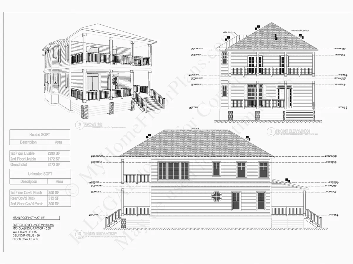 Divstāvu mājas projekts 230 m²: 3 Guļamistabas, Darba istaba, 3 Vannasistabas, Atvērta virtuve, bez Garāžas