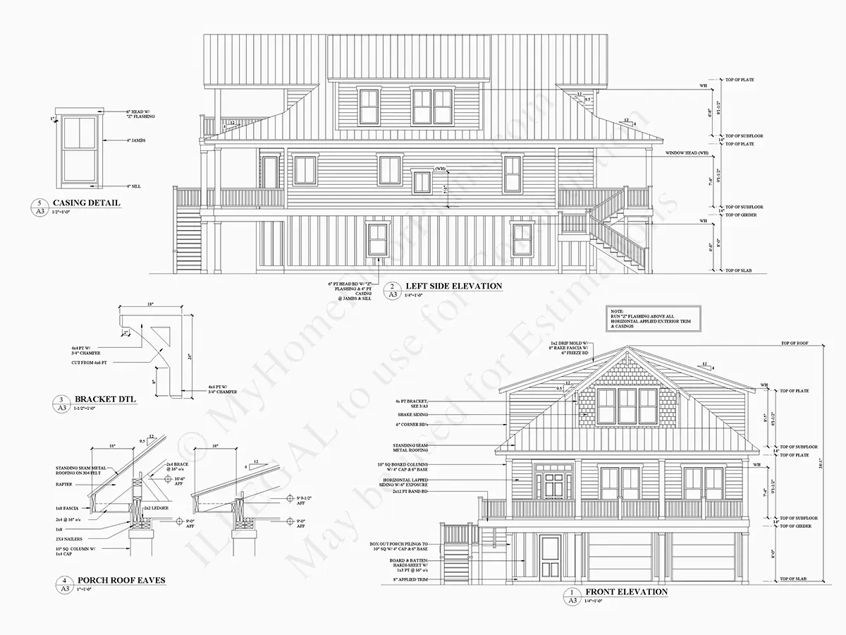 Fasādes 5 – Trīsstāvu mājas projekts 60 m²: 4 Guļamistabas, 4 Vannasistabas, Atvērta virtuve, Garāža — 68193R